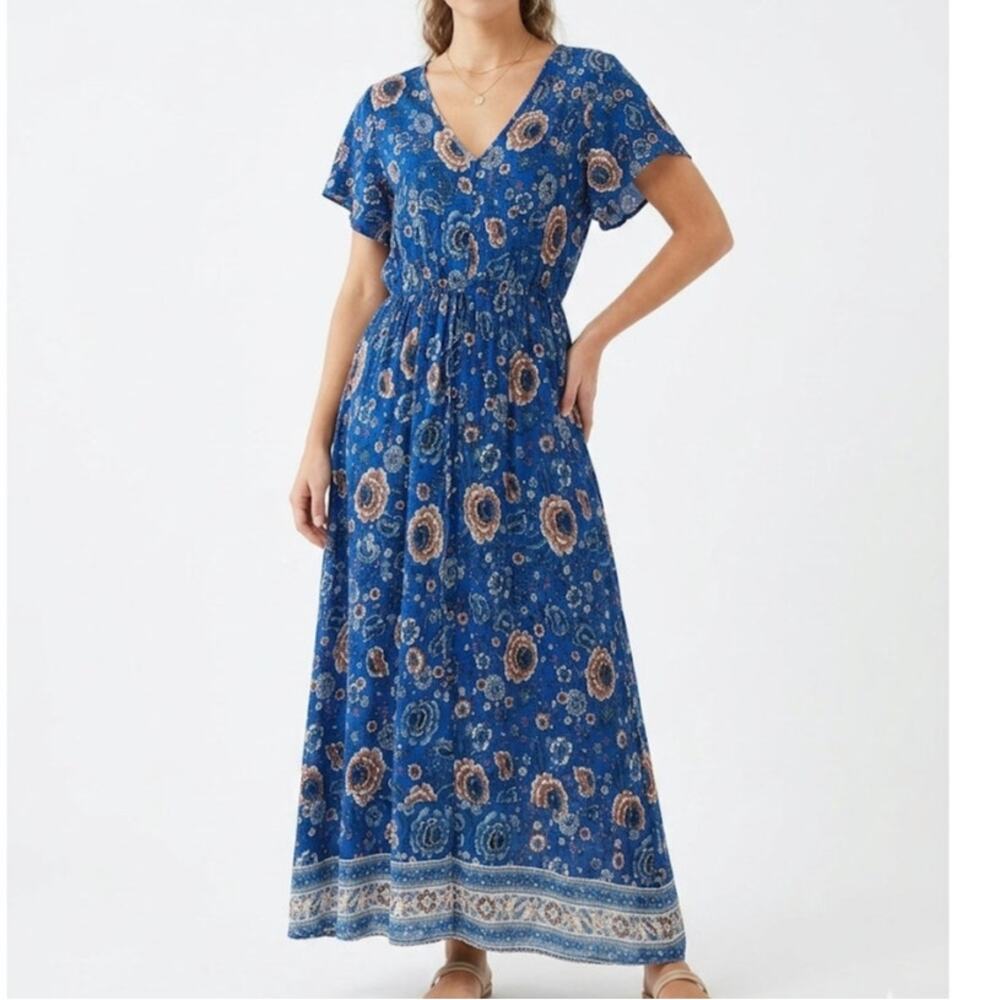 Temofon Floral Maxi Dress Boho Paisley Lightweight Summer Rayon Large